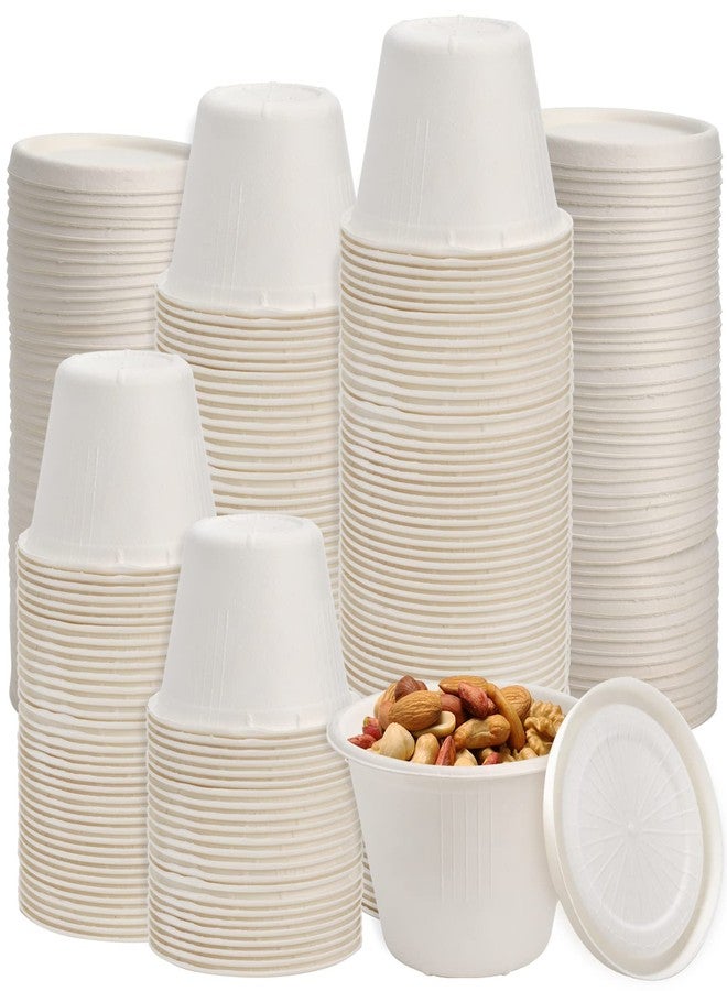 SOUJOY 100 Pack Disposable Cups with Lids, 4.5Oz Bagasse Compostable Ice Cream Cup, Small Condiment Portion Sample Container for Sauce Salad Dressing or Souffle - Image 1